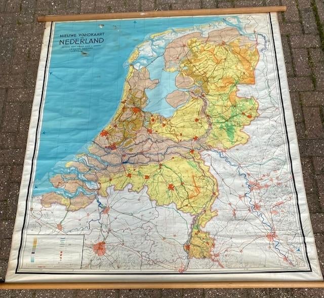 Oude grote schoolkaart van Nederland, Antiek en Kunst, Ophalen, Aardrijkskunde