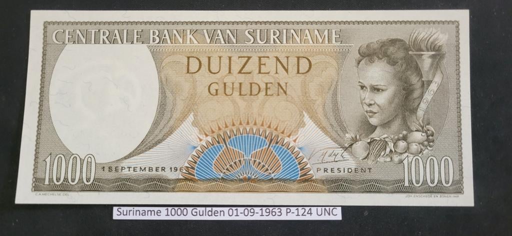 Suriname 1000 Gulden 01-09-1963 P-124 UNC, Ophalen of Verzenden