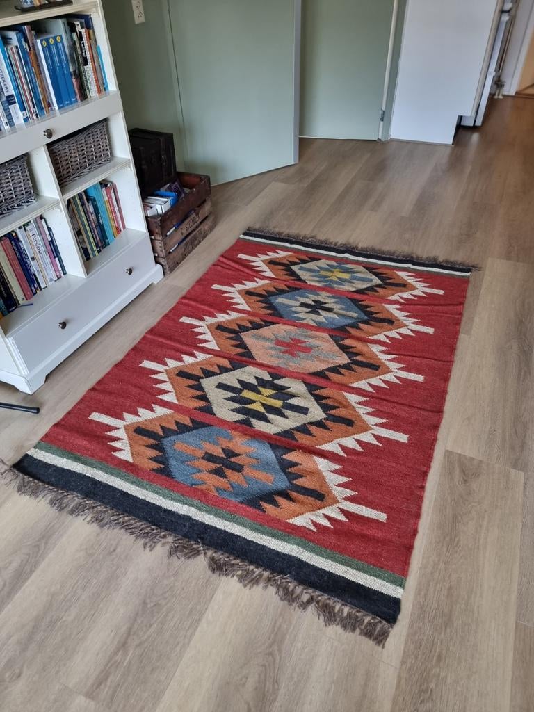 Handgeweven kilim / dhurrie – wol & katoen – 185126 cm, Ophalen of Verzenden, Rechthoekig, 200 cm of meer