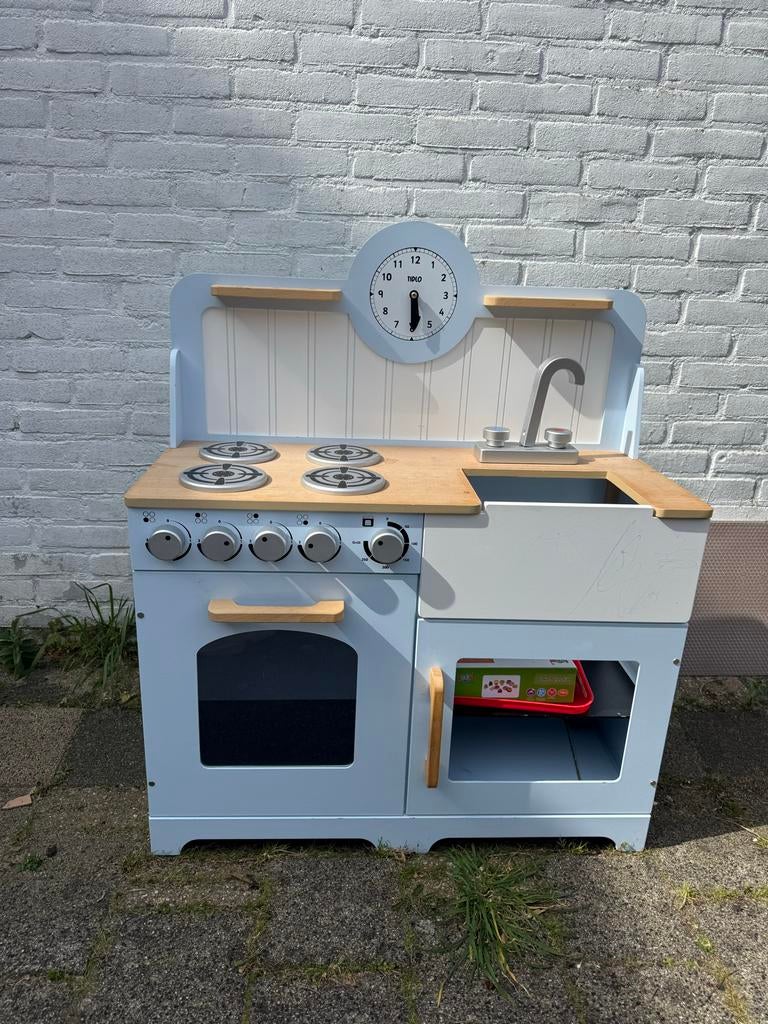 Leuk blauw keukentje met speel accessoires, Ophalen, Gebruikt, Hout, Speelkeuken