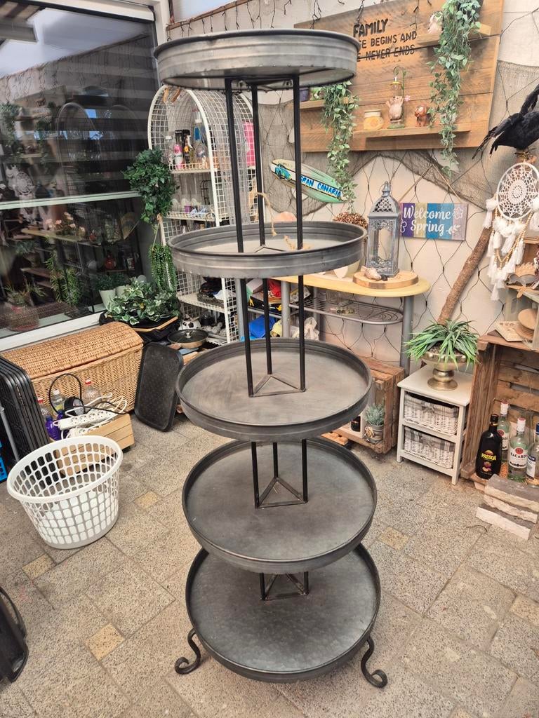 Metalen etagère met 5 lagen - Industrieel design, Gebruikt, Ophalen of Verzenden, Metaal, Grijs