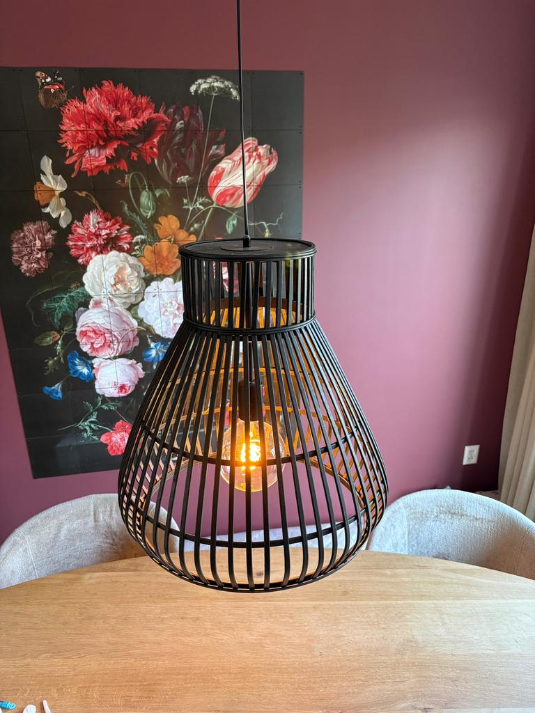 Hanglamp zwart bamboe, Ophalen, Zo goed als nieuw, Zwart, Rond