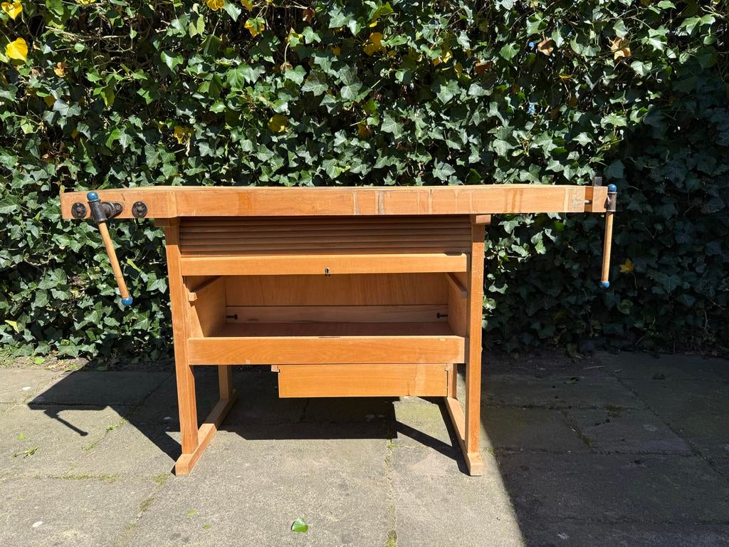 Vintage houten werkbank met rolluik - 135x50x80 cm, Doe-het-zelf en Verbouw, Werkbanken, Ophalen of Verzenden, Gebruikt, 120 tot 170 cm