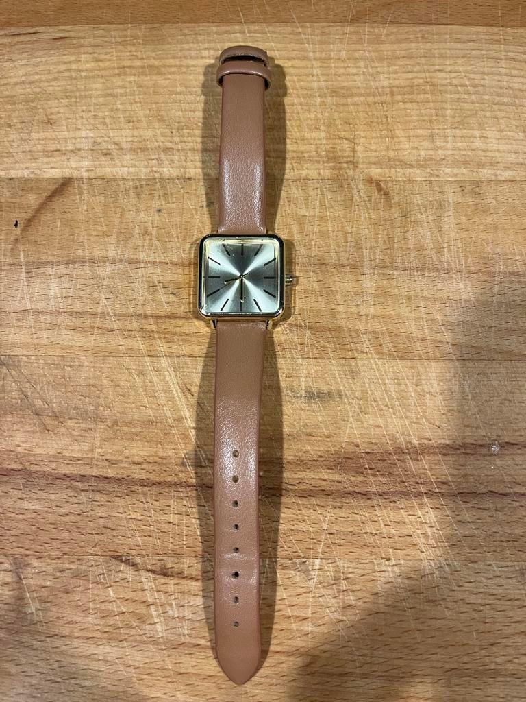 Esprit horloge met bruine leren band, Sieraden, Tassen en Uiterlijk, Horloges | Dames, Ophalen, Staal, Leer, Gebruikt