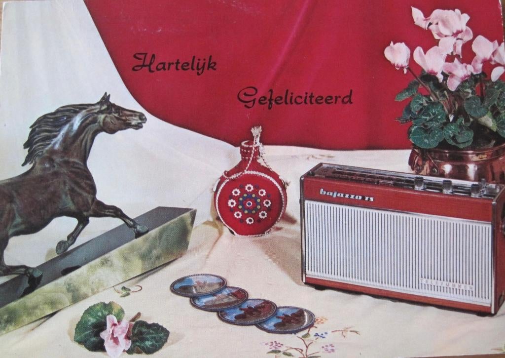hartelijk gefeliciteerd - oude radio van Bajazzo - 1972, Verzamelen, Verzenden, 1960 tot 1980, Gelopen, Feest(dag)