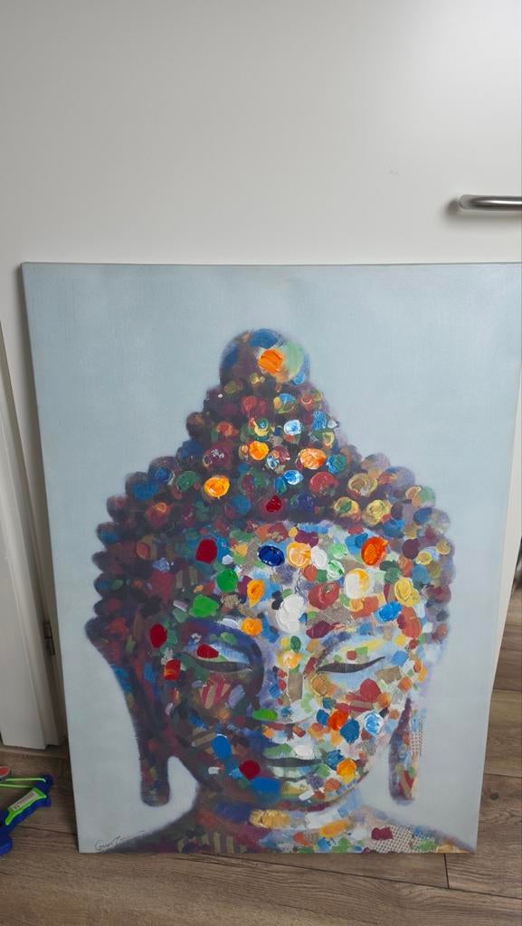 Boeddha Canvas Schilderij - Kleurrijke Stippen, Ophalen of Verzenden