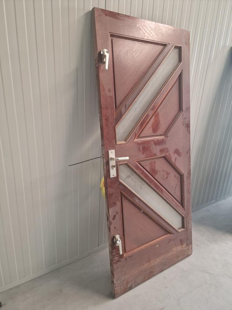 Te koop hardhouten voordeur incl glas, Ophalen, Glas, Buitendeur, 200 tot 215 cm