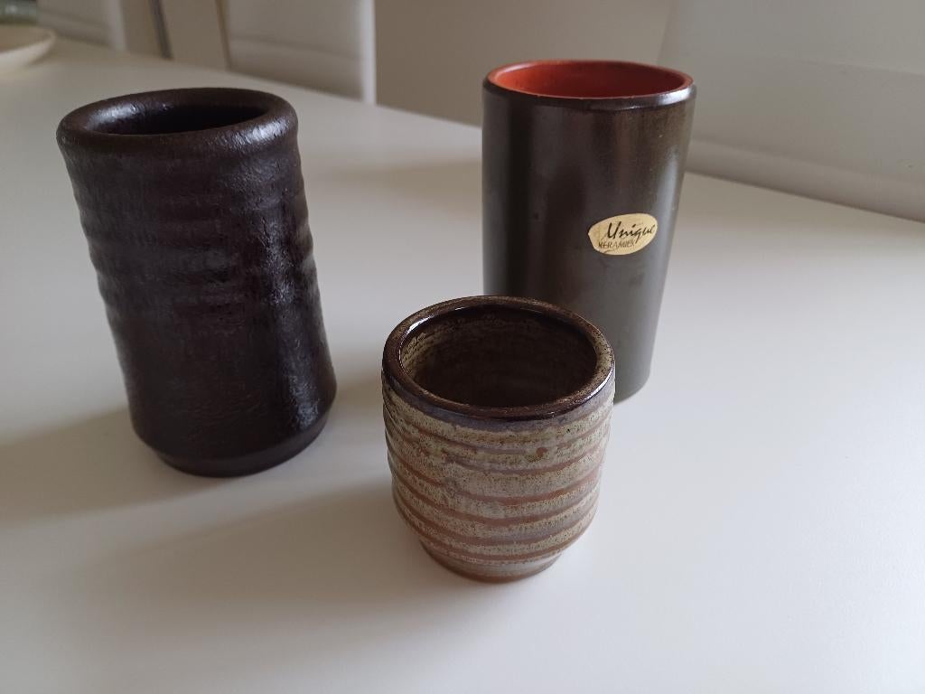 Leuk serie vintage retro vaasjes keramiek, Gebruikt, Overige kleuren, Aardewerk of Porselein, Ophalen of Verzenden