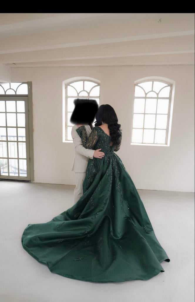 Verlovingsjurk/hennajurk, donkergroen, 2-delig, Ophalen, Zo goed als nieuw, Groen, Trouwjurk