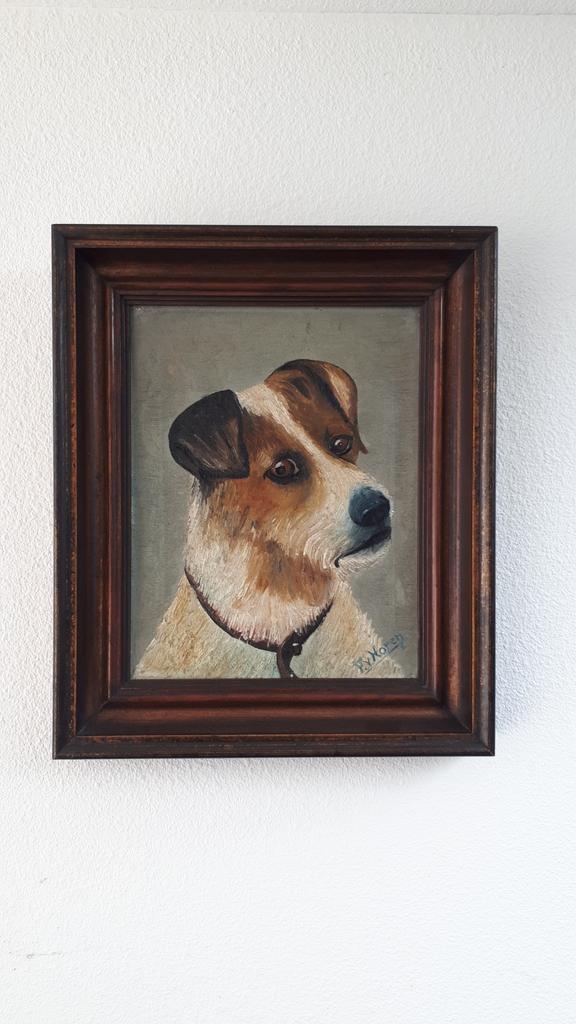Antiek schilderij van een Jack Russell, Antiek en Kunst, Kunst | Schilderijen | Klassiek, Ophalen of Verzenden