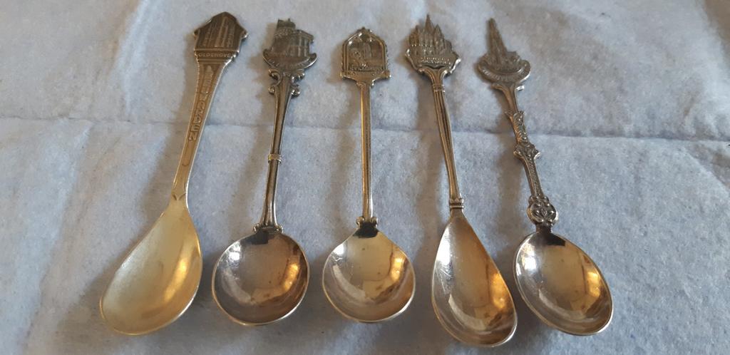 5 oude theelepels ( verzilverd), Antiek en Kunst, Ophalen of Verzenden