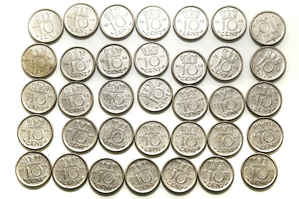 10 cent uit 1948, Ophalen of Verzenden, Koningin Wilhelmina, 10 cent, Losse munt