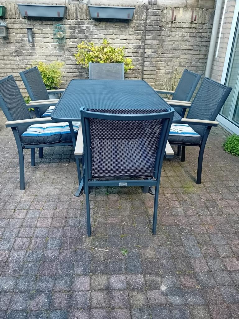 Tuinset met 6 stoelen., Ophalen, Gebruikt, 6 zitplaatsen, Aluminium