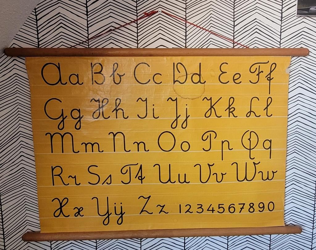 Vintage schoolplaat alfabet en cijfers, Antiek en Kunst, Antiek | Schoolplaten, Ophalen, Overige thema's