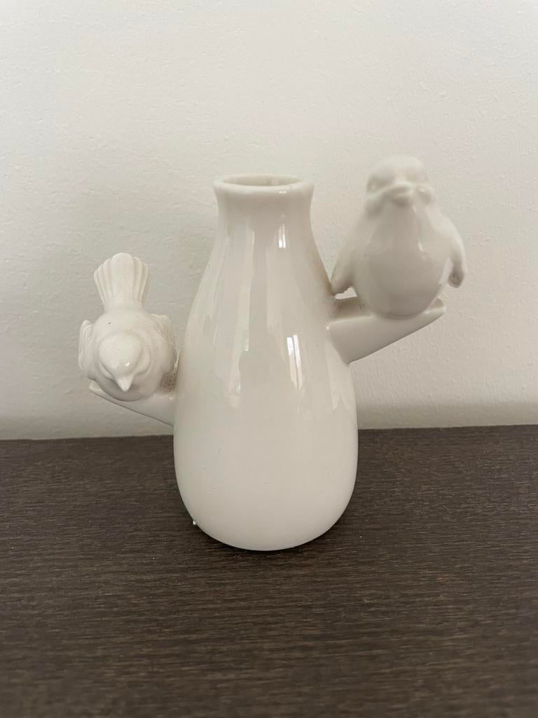 Vaasje met vogeltjes, Huis en Inrichting, Woonaccessoires | Vazen, Wit, Aardewerk of Porselein, Ophalen of Verzenden, Zo goed als nieuw