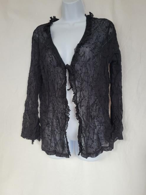 Zwart doorschijnende blouse met glitter mt 52 merk M&S Mode, ., Ophalen of Verzenden, Zo goed als nieuw, .