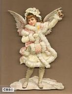 Kerst sneeuw engel met kaars roze poezieplaatjes 5107, Ophalen of Verzenden