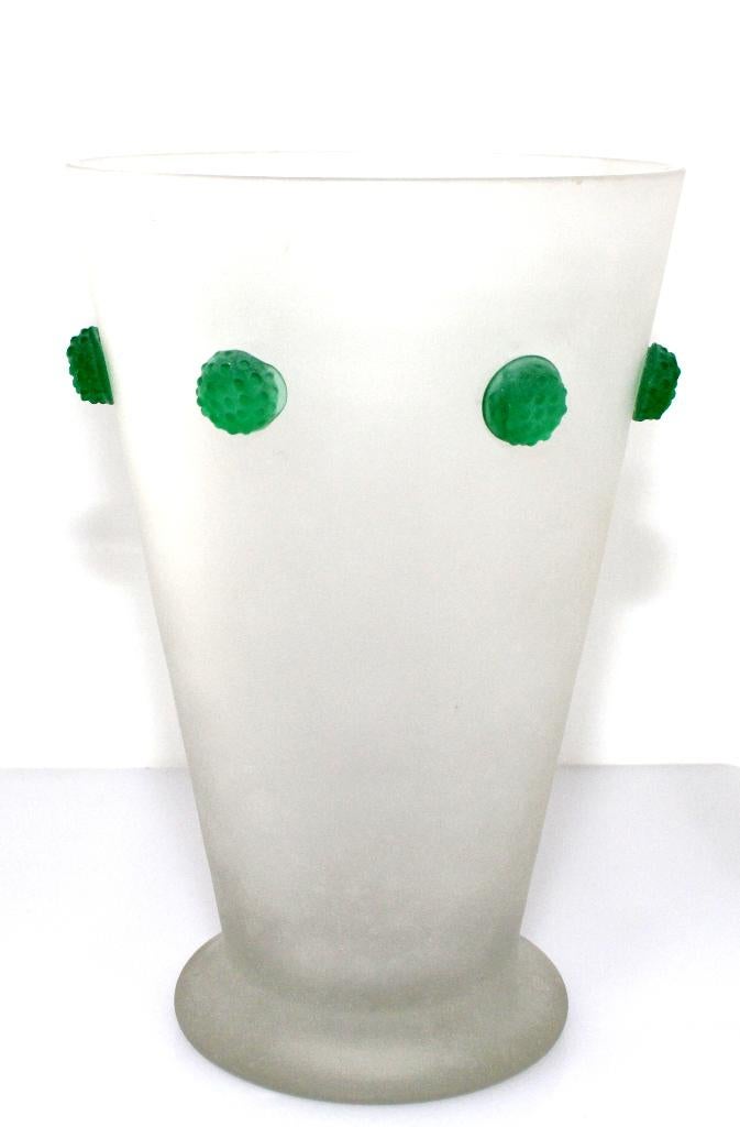 Schitterende Murano Scavo Vaas Groene Framboos Appliqués, Antiek en Kunst, Antiek | Glas en Kristal, Ophalen of Verzenden