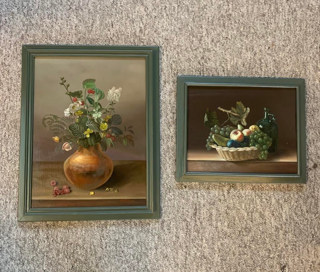 Schilderij twee stillevens kunstschilder Gasparri Olieverf, Antiek en Kunst, Kunst | Schilderijen | Klassiek, Ophalen of Verzenden