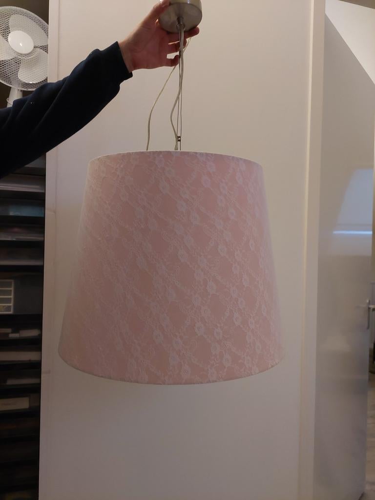 Meisjes roze lampenkap groot met rvs afdekplaat, Ophalen, Zo goed als nieuw, Rond, Minder dan 25 cm