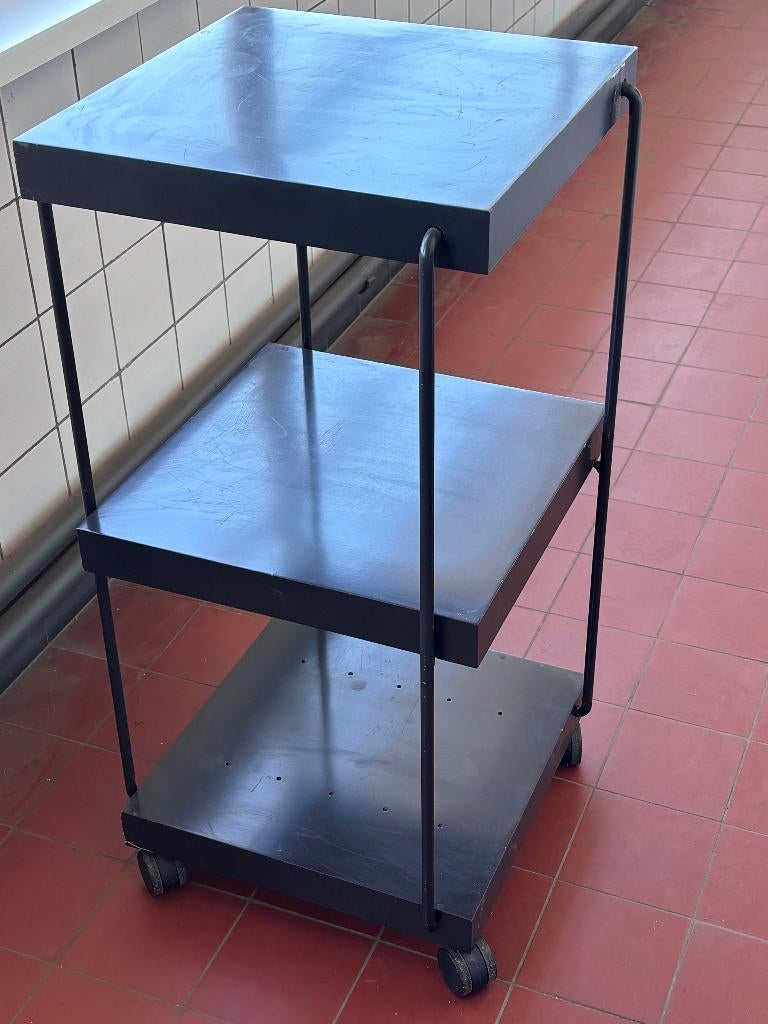 Zwarte metalen roltafel industrieel trolley, Ophalen, Gebruikt