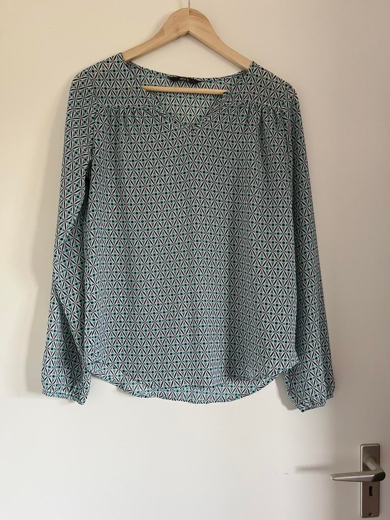 Meerkleurige vrolijke blouse divers patroon, maat 36/S Hema, Overige kleuren, Ophalen of Verzenden, Zo goed als nieuw, Maat 36 (S)