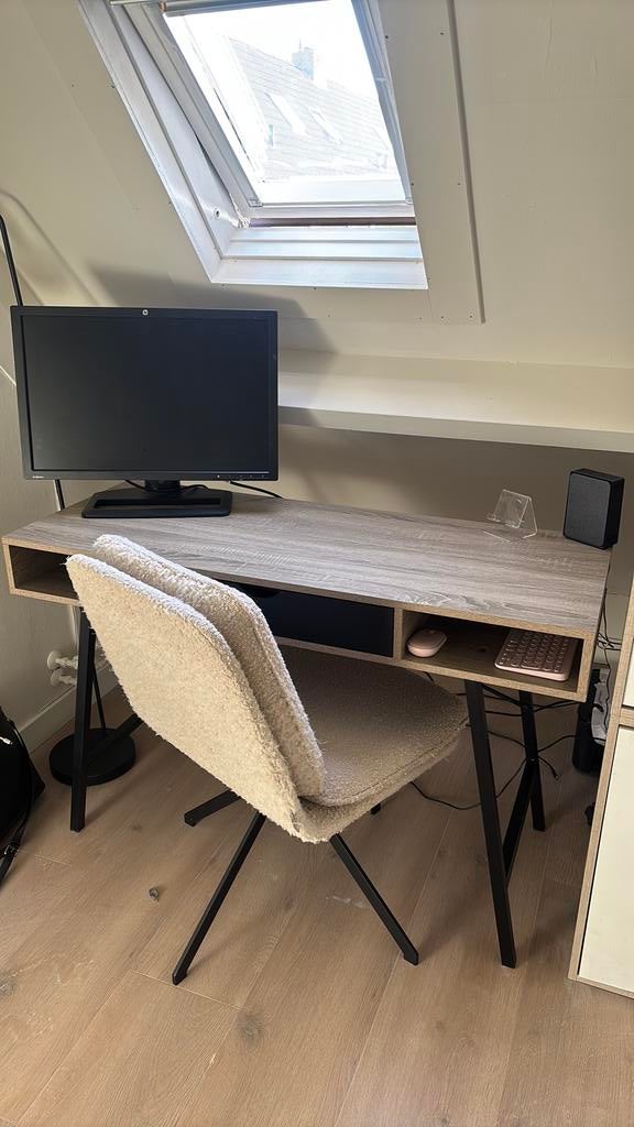 Bureau 48x120 licht eiken/zwart, Huis en Inrichting, Bureaus, Ophalen, Zo goed als nieuw