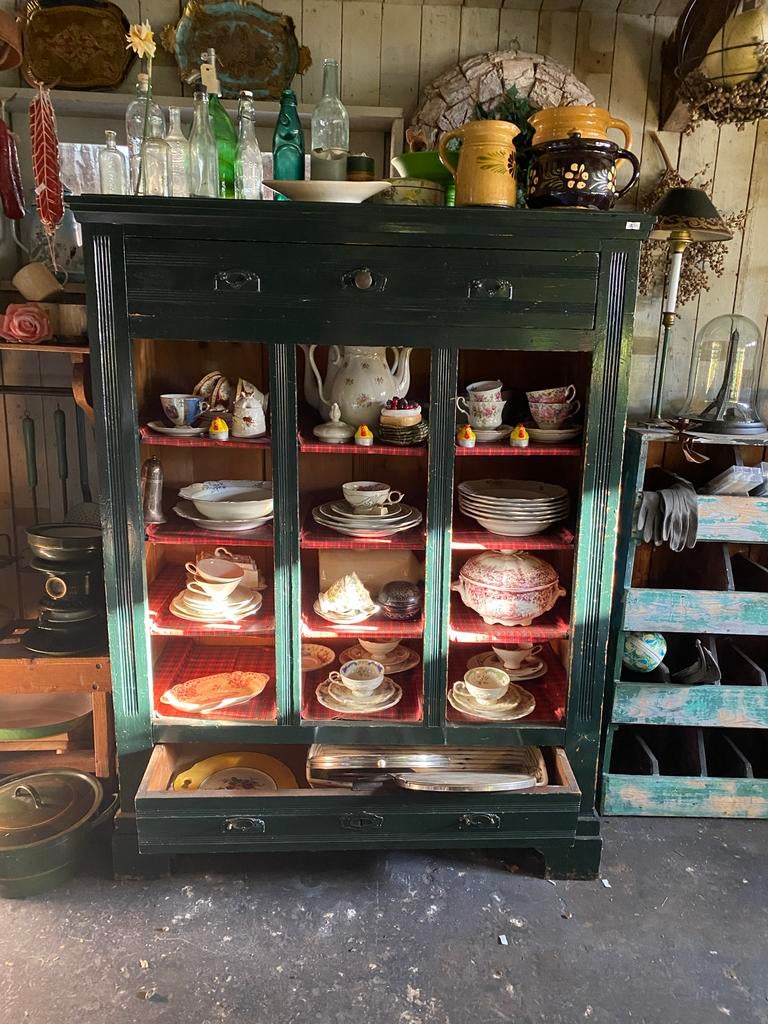 Groene houten open kast met 2 lades, Ophalen, Gebruikt, Nvt, Nvt