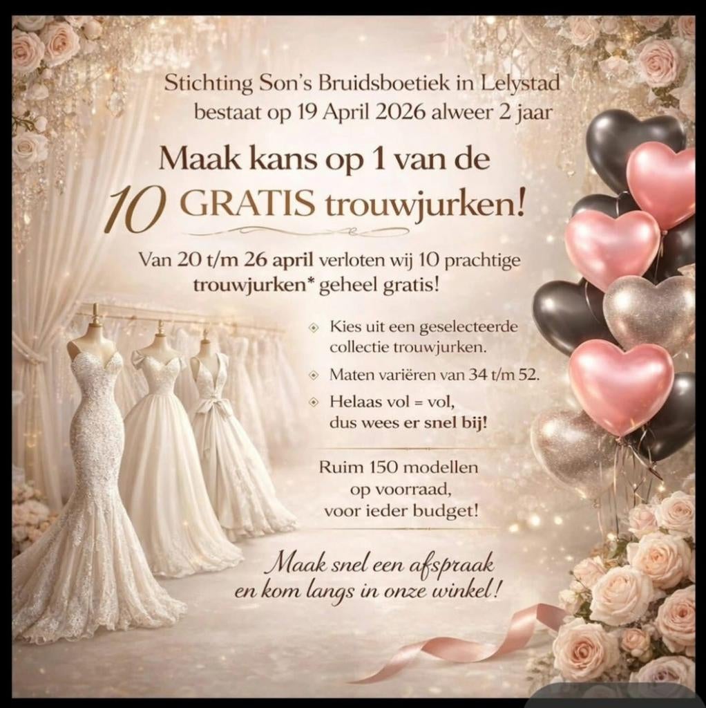 Actie, 10 GRATIS trouwjurken (lees de tekst goed), Ophalen of Verzenden, Wit, Trouwjurk