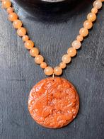 Aventurijn draak amulet beschermt vertrouwen moed voorspoed, Sieraden, Tassen en Uiterlijk, Kettingen, Nieuw, Oranje, Ophalen of Verzenden
