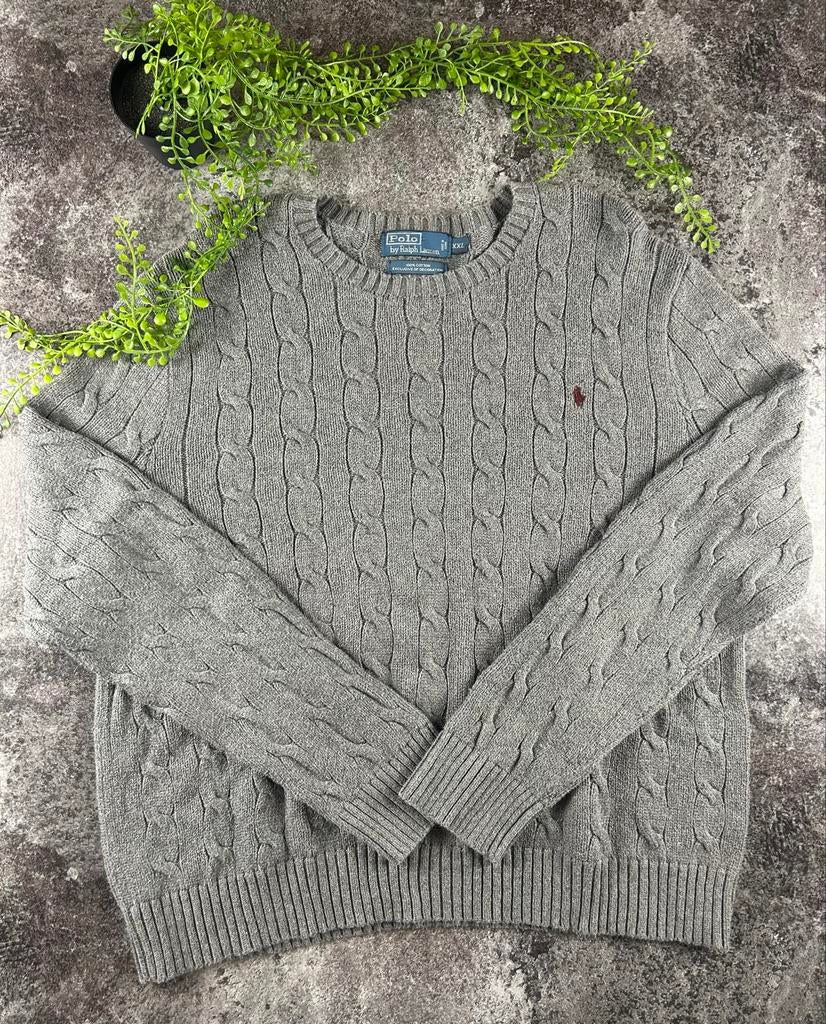 Ralph Lauren Kabelgebreide Trui - XXL - Grijs, Kleding | Heren, Truien en Vesten, Ophalen of Verzenden, Zo goed als nieuw, Overige maten