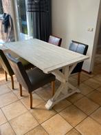 Robuuste witte eettafel met 4 leren stoelen, Ophalen, Gebruikt, 50 tot 100 cm, 150 tot 200 cm