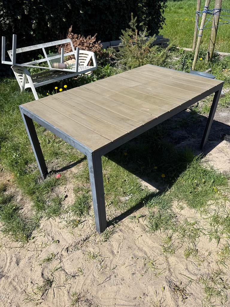 Tuintafel 160x90 cm kunststof blad aluminium onderstel, Ophalen, Gebruikt, Rechthoekig, Kunststof