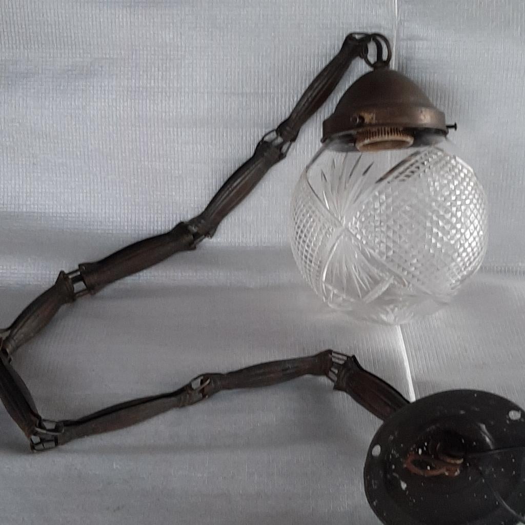 Vintage hanglamp met bol van geslepen, helder glas Art Deco, Ophalen