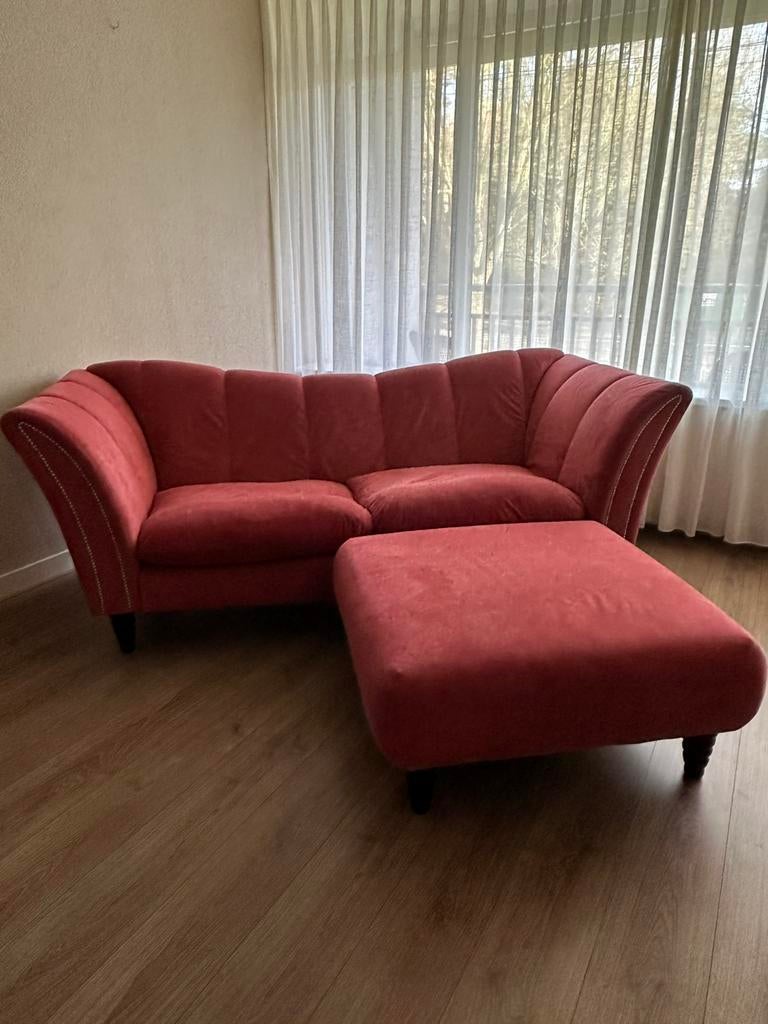 Bankstel met losse poef/ hocker, Ophalen of Verzenden, Zo goed als nieuw, 75 tot 100 cm, 200 tot 250 cm