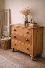 Brocante Engelse Grenenhouten Ladekast, 19e Eeuw Victoriaans, Huis en Inrichting, Kasten | Ladekasten, 3 of 4 laden, Minder dan 100 cm