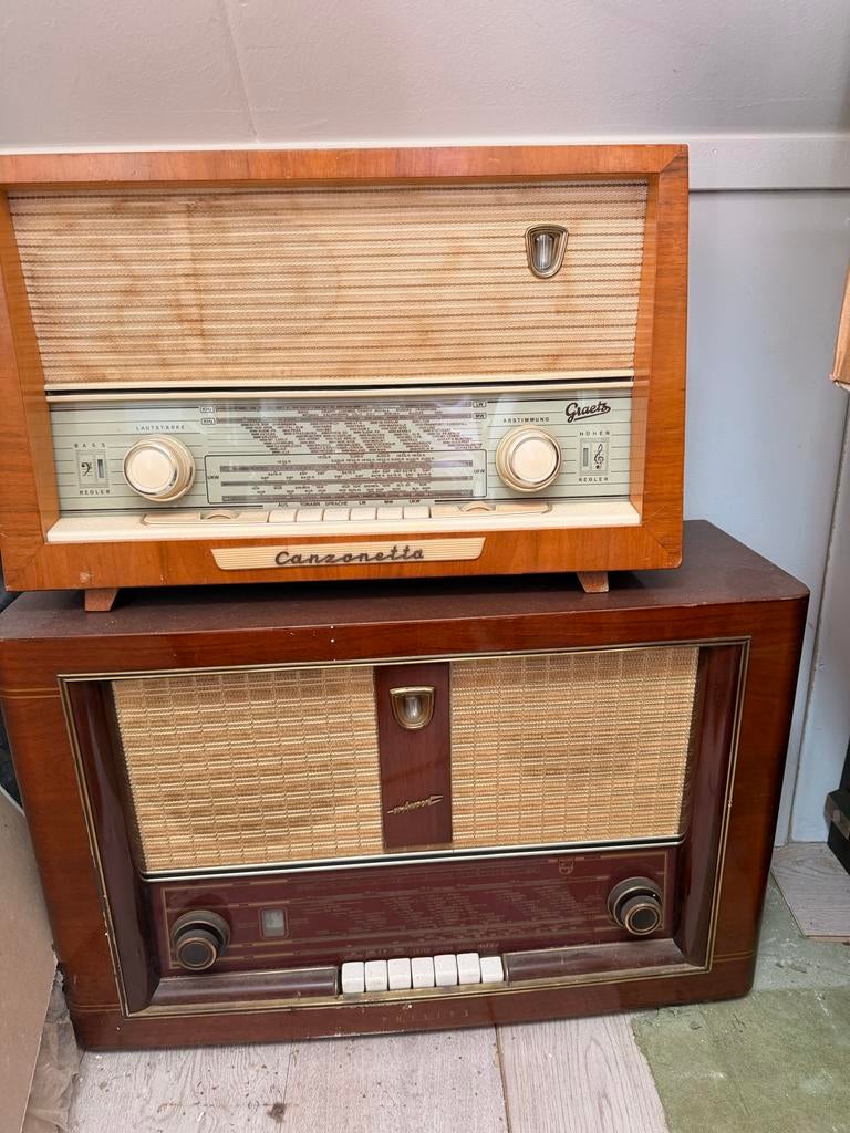 Vintage Graetz Canzonetta en Philips buizenradio's, Audio, Tv en Foto, Radio's, Ophalen of Verzenden, Gebruikt, Radio