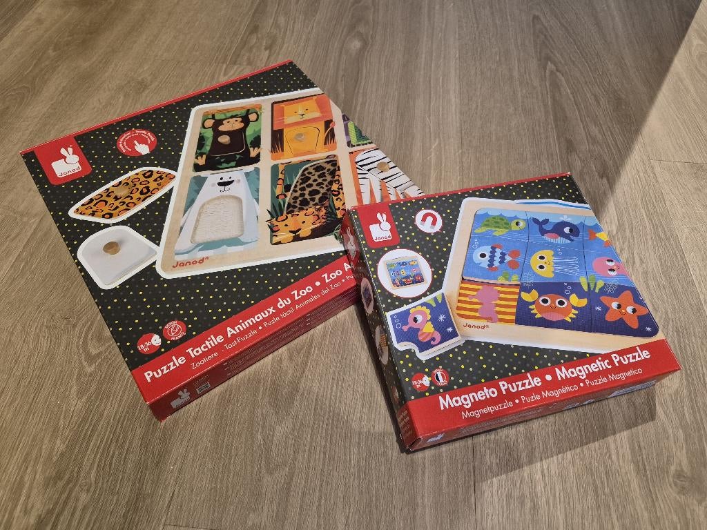 2x luxe puzzel Janod in perfecte staat!, Ophalen, Zo goed als nieuw, Van hout, Minder dan 10 stukjes