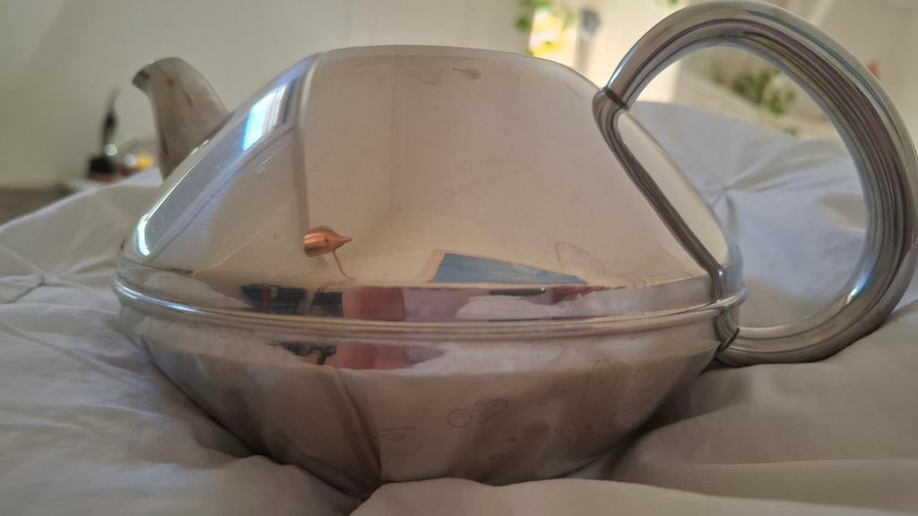 Bredemeijer Minuet Theepot RVS 1.4 Ltr Dubbelwandig, Theepot/fluitketel, Gebruikt, Bredemeijer, Zilver