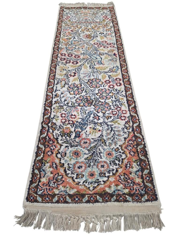 Handgeknoopt oosters Kashmir loper birds silk 38x123cm, Oosters, Traditioneel, Klassiek, 100 tot 150 cm, Onbekend, Ophalen of Verzenden