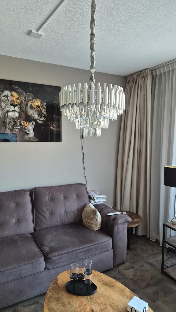 Moderne kristallen kroonluchter - Zilverkleurig, 50 tot 75 cm, Ophalen of Verzenden, Zo goed als nieuw, Modern, Luxe, Kristal