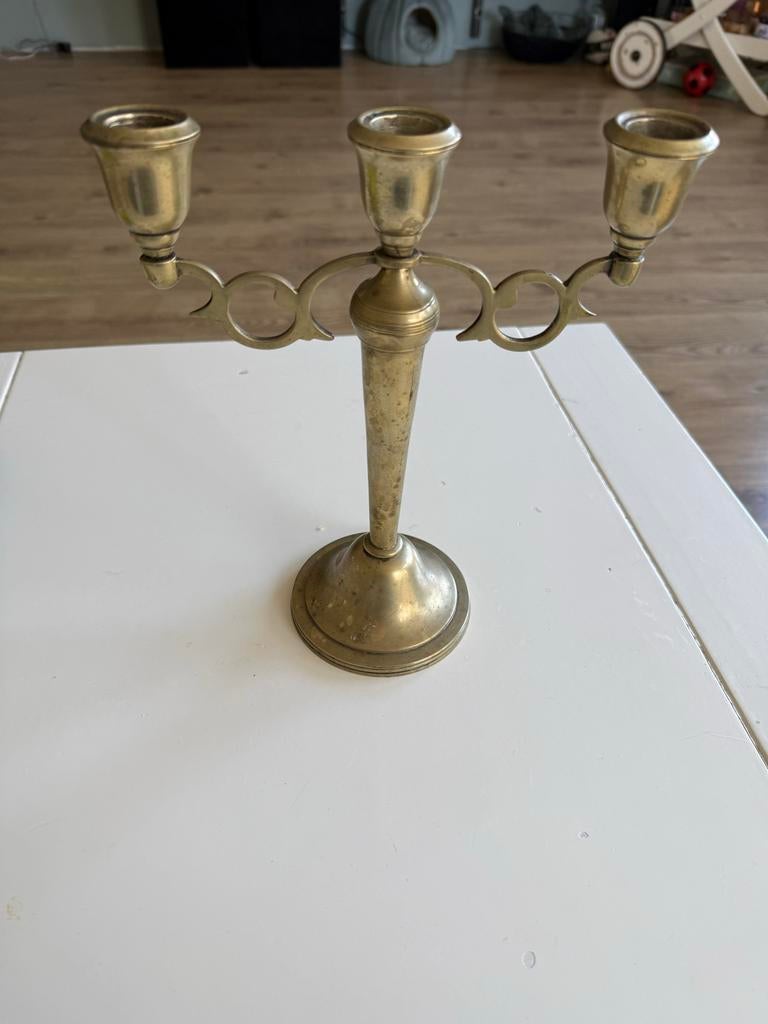 Elegante Art Deco Kandelaar - Drie-armig, Antiek en Kunst, Antiek | Kandelaars, Ophalen of Verzenden, Koper of Brons