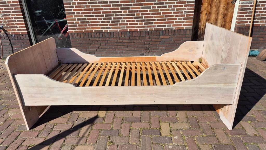 Steigerhouten 1-persoons bed 90x200cm met lattenbodem, Gebruikt, 90 cm, Eenpersoons, Steigerhout