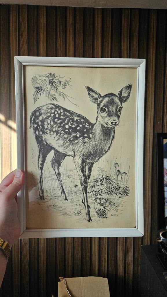 Vintage prent hert, Antiek en Kunst, Ophalen of Verzenden