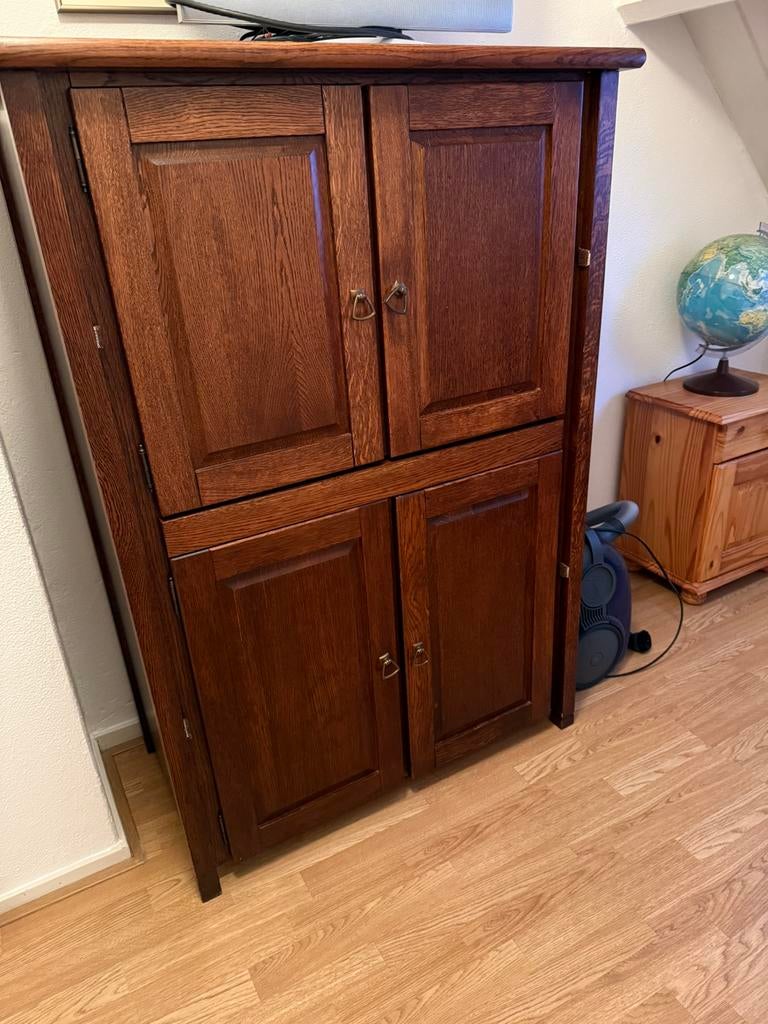 Computerkast donker eiken, Huis en Inrichting, Ophalen, Gebruikt, Rustiek, 120 tot 170 cm