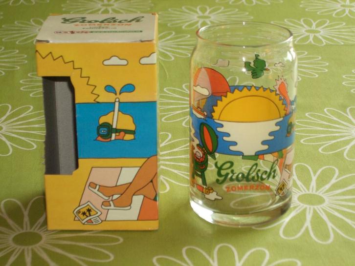 Grolsch zomerzon - glas van Timber Sommerdijk - in doosje, Verzamelen, Biermerken, Zo goed als nieuw, Glas of Glazen, Grolsch