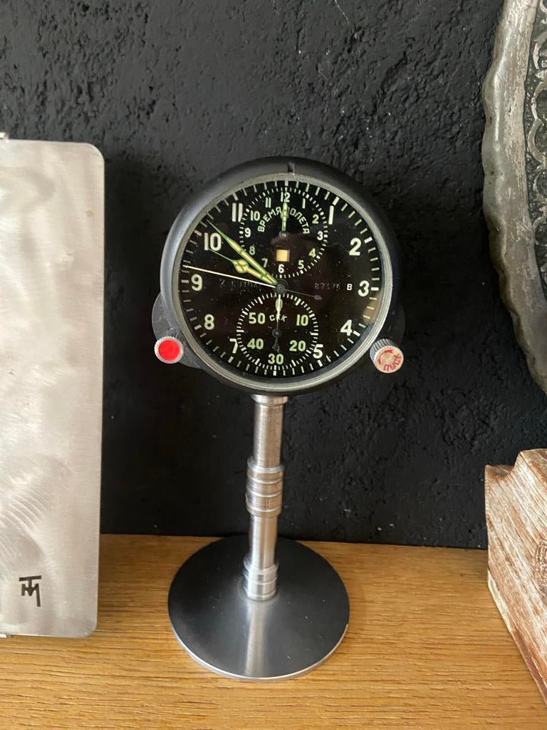 Vintage vliegtuig klok / cockpit instrument, Ophalen of Verzenden, Gebruikt, Analoog, Wekker of Tafelklok