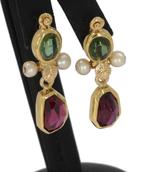 Toermalijn amethist parel 18k gouden oorbellen dame luxe