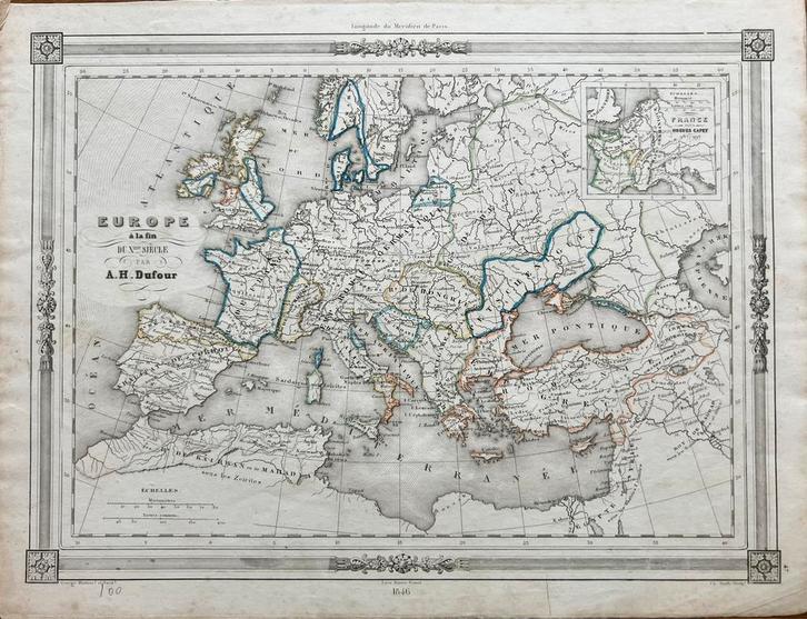 Historische atlas kaart van Europa (1846), Antiek en Kunst, Kunst | Etsen en Gravures, Ophalen of Verzenden
