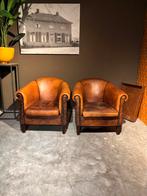 Schapenleren Clubfauteuils 2 stuks Vintage, Gebruikt, 75 tot 100 cm, Stoer landelijk vintage, Leer